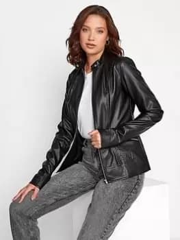 Long Tall Sally Faux Leather Funnel Neck Jacket - Black, Size 12, Women