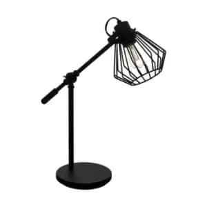 Table Desk Lamp Colour Black Shade Black Open Wire Frame Pivots Bulb E27 1x40W
