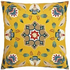 Folk Flora Outdoor Cushion Ochre, Ochre / 43 x 43cm / Cover Only