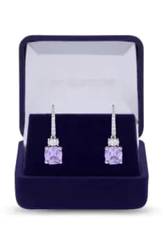 Rhodium Plated Lavender Stone Earrings - Gift Boxed