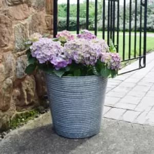 Ribbed Galvanised Planter Blue