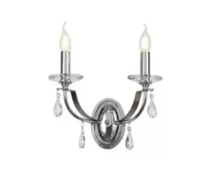 Wall Lamp 2 Candle Light E14, Polished Chrome, Satin Nickel, Clear Crystal