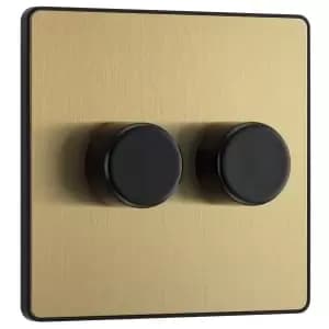 BG Evolve Brushed Brass Trailing Edge LED Double Push On / Off 2-Way Dimmer Switch - 200W