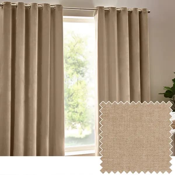 Yard Heavy Chenille Woven Velvet Eyelet Curtain Natural