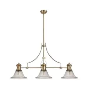 Luminosa Lighting - 3 Light Telescopic Ceiling Pendant E27 With 30cm Smooth Bell Glass Shade, Antique Brass, Clear