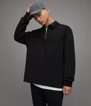 AllSaints Mens Jaxon Half Zip Polo Sweatshirt, Washed Black, Size: M