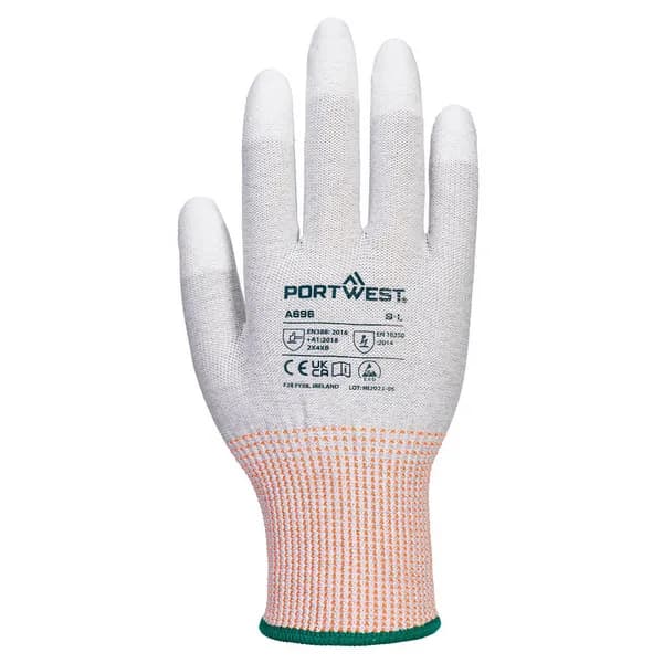 Portwest LR13 PU Fingertip Cut Resistant ESD Gloves A696G6RL Colour: Grey / White