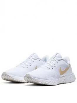 Nike Revolution 5 Trainer - White/Gold, Size 4, Women