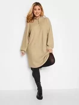 Yours Zip Neck Detail Dress - Natural, Size 16, Women