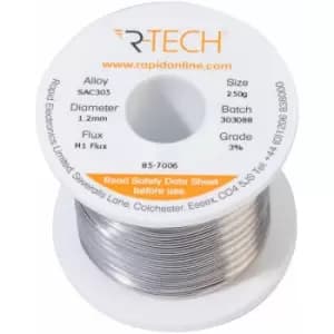 857006 SAC305 Solder 3% M1 Flux 0.5-2% Halide 1.2mm 250g Reel - R-tech