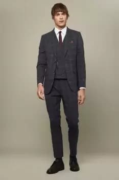 Skinny Fit Grey And Burgundy Check Suit Jacket