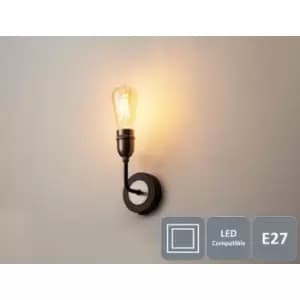 Harperliving - Harper Living 1xE27/ES Up Wall Light with On/Off Switch, Black with Matt Silver - Black and Pewter