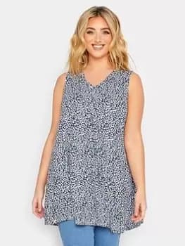 Yours Pleat Swing Vest Blue/Pink Ditsy, Blue, Size 18, Women