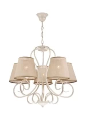 Lorenzo Multi Arm Pendant Ceiling Light, Fabric Shade, White, 5x E27