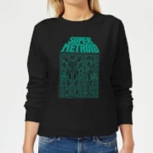 Nintendo Super Metroid Power Suit Blueprint Womens Sweatshirt - Black - Black