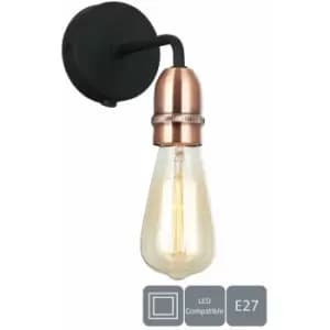 Harperliving - Harper Living 1xE27/ES Down Wall Light with On/Off Switch, Black with Copper Finish - Black and Copper