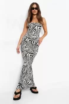 Square Neck Strappy Maxi Dress Zebra Print