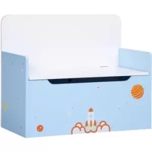 2 In 1 Wooden Kids Storage Bench, Toy Box w/ Safety Rod - Blue - Blue - Zonekiz