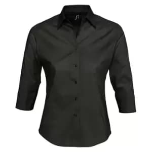 SOLS Womens/Ladies Effect 3/4 Sleeve Fitted Work Shirt (L) (Black)