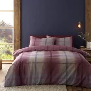 Catherine Lansfield Melrose Tweed 100% Brushed Cotton Duvet Cover & Pillowcase Set Plum Purple