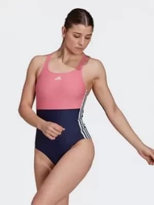 adidas Sh3.ro 3-stripes Colorblock Swimsuit, Navy/Pink/White, Size 30, Women