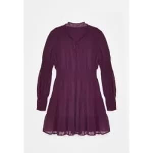 Missguided Plus Size Dobby Puff Sleeve High Neck Mini Dress - Red