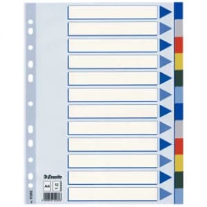 Esselte 15262 A4 Plastic Dividers with 12 Tabs (11 holes)