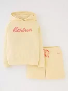 Barbour Girls Otterburn Hoodie And Short Tracksuit - Yellow, Yellow, Size Age: 12-13 Years, Women