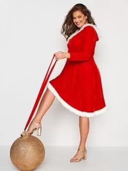 Yours Yours Velvet Hooded Santa Dress, Red, Size 16, Women