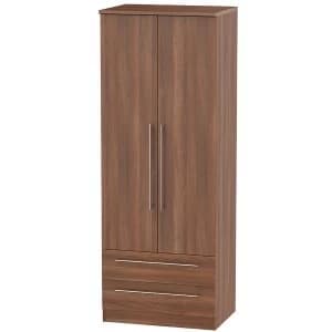 Robert Dyas Edina Ready Assembled Tall 2-Door Wardrobe with Drawers - Walnut
