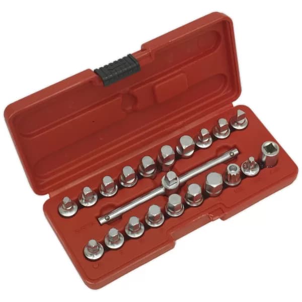 Sealey AK6586 18 Piece 3/8 Drive Oil Drain Plug Key Set 3/8"