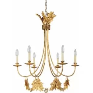Loops - 6 Bulb Chandelier Hanging Pendant LIght Gilded Gold LED E14 60W Bulb
