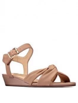 Clarks Sense Strap Leather Low Wedge Sandal - Beige
