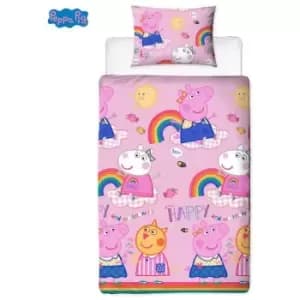 Peppa Pig Hooray Duvet Cover Set (Single) (Pink) - Pink