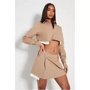 I Saw It First Low Rise Exposed Pocket Pleated Mini Skirt Co Ord - Brown