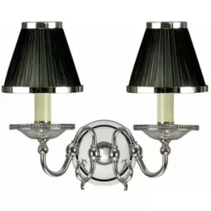 Loops - Luxury Flemish Twin Wall Light Bright Nickel Black Shade Traditional Lamp Holder