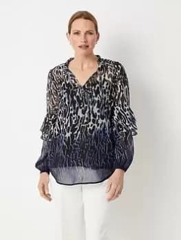 Wallis Animal Print Top - Cobalt, Blue, Size 10, Women