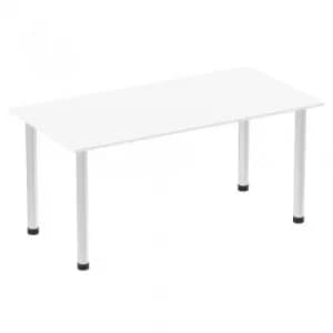 Impulse 1600mm Straight Table White Top Brushed Aluminium Post Leg