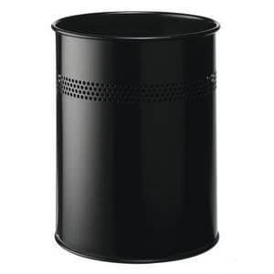 Original Durable 15 Litre Metal Round Waste Basket with 30mm Decorative Perforated Ring Black