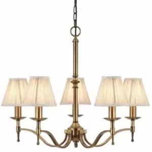 Avery Ceiling Pendant Chandelier Light 5 Lamp Antique Brass & Beige Pleat Shade