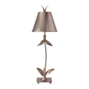 Red Bell 1 Light Table Lamp Silver Floral Leaves Design, E27