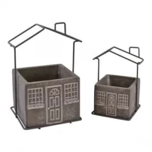 Set of 2 Cement House Planters, Square