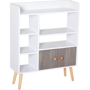 Multi-Shelf Bookcase Freestanding Storage Cabinet Shelves Wood Legs White - Homcom