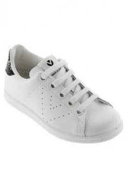 Victoria Leather Tennis Snake Heel Tab Trainer, Black, Size 3, Women