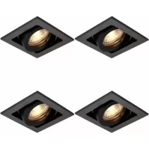Loops - 4 pack Single Recessed Boxed Downlight - 50W GU10 Reflector - Matt Black