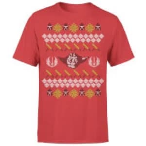 Star Wars Christmas Yoda Face Sabre Knit Red T-Shirt - L - Red