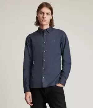 AllSaints Mens Hawthorne Stretch Fit Shirt, Deep Space Blue, Size: L