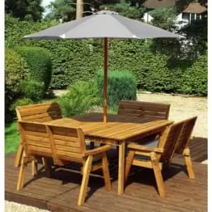 Charles Taylor Eight Seater Square Table Set with 4 Benches and Parasol, Grey