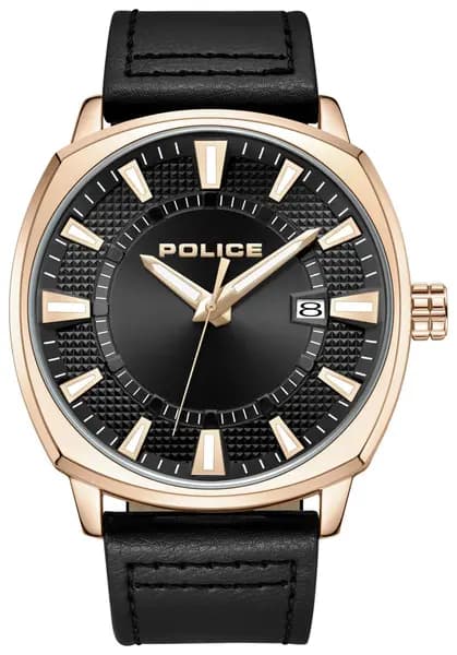 Police Undaunted Black Faux Leather Strap Watch