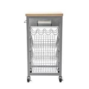 Hahn Sandon Grey Kitchen Trolley with Wood Top